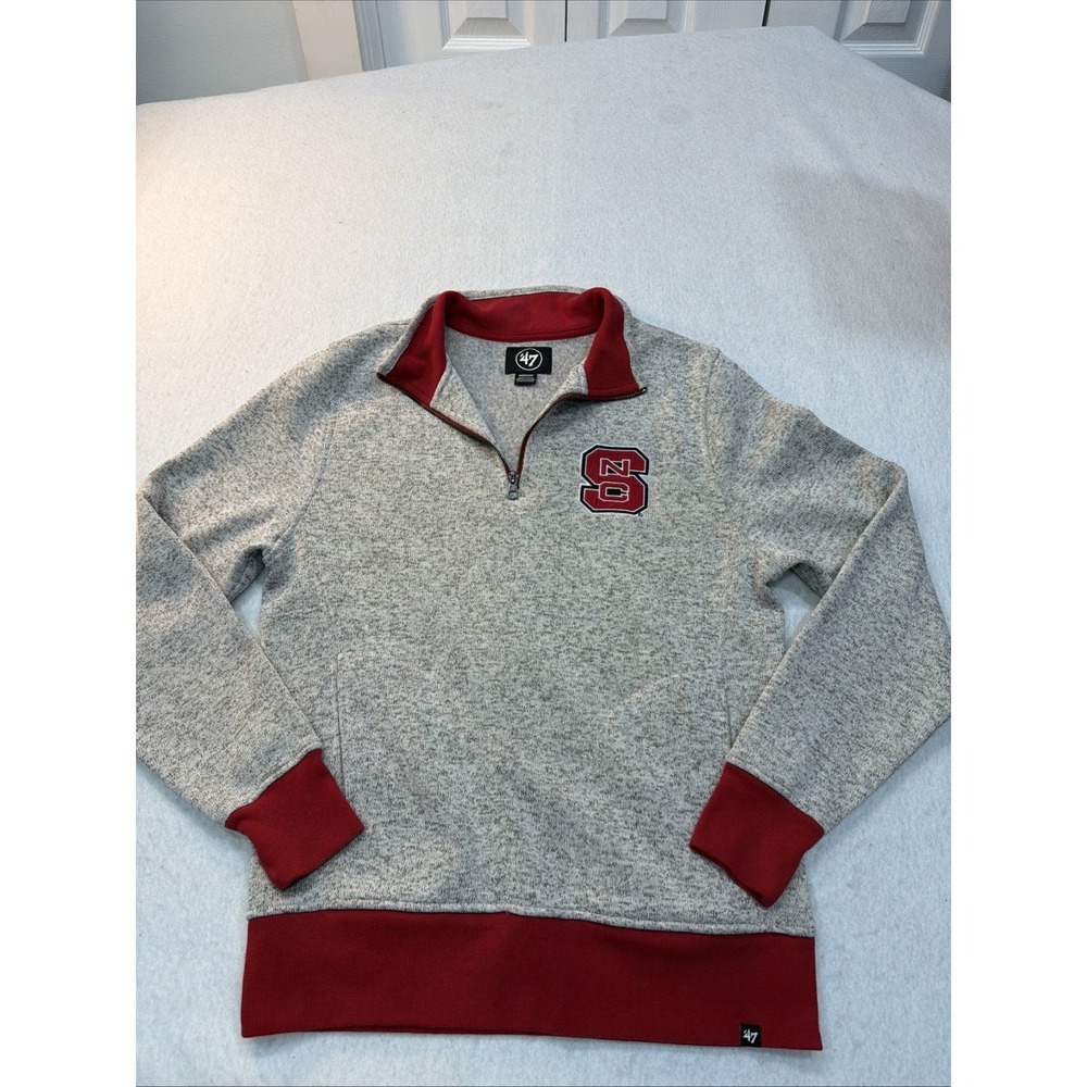 '47 North Carolina State Sweater Men M Gray Red 1/4 Zip Pullover Fleece NCAA EUC